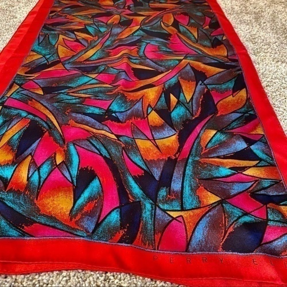 Perry Ellis 1960's, hand rolled, silk scarf 64"‎ x 17" made in Japan